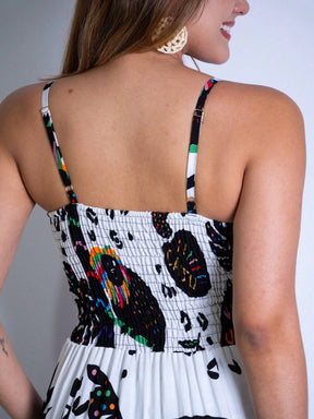 Vestido Longo Franzido Estampado Esther