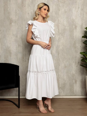 Vestido Longo Bainha Com Babado Thaís