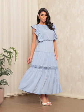 Vestido Longo Bainha Com Babado Thaís Azul Bebê / P