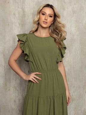 Vestido Longo Bainha Com Babado Thaís