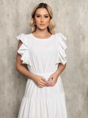Vestido Longo Bainha Com Babado Thaís