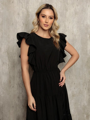 Vestido Longo Bainha Com Babado Thaís