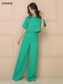 Conjunto Alfaiataria T-Shirt E Calça Pantalona Betina Verde / P