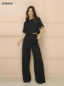 Conjunto Alfaiataria T-Shirt E Calça Pantalona Betina Preto / P