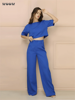 Conjunto Alfaiataria T-Shirt E Calça Pantalona Betina Azul / P