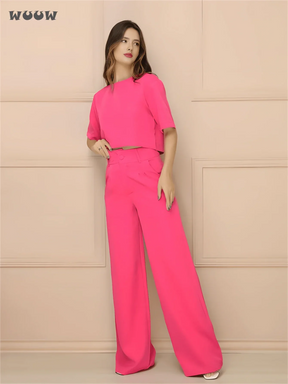 Conjunto Alfaiataria T-Shirt E Calça Pantalona Betina Pink / G