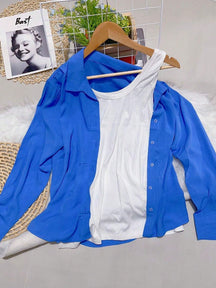 Camisa Social Manga Longa Com Botões Tatiane Azul Novo / P