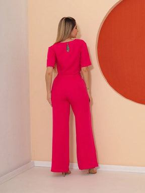 Conjunto Cropped Manga Curta E Calça Pantalona Regina