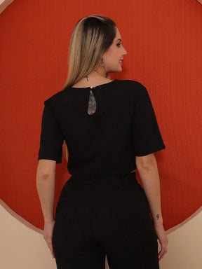 Conjunto Cropped Manga Curta E Calça Pantalona Regina