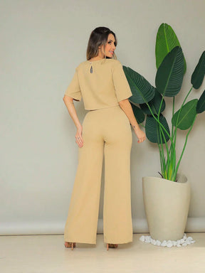 Conjunto Cropped Manga Curta E Calça Pantalona Regina