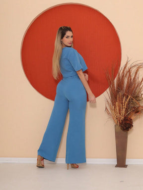 Conjunto Cropped Manga Curta E Calça Pantalona Regina